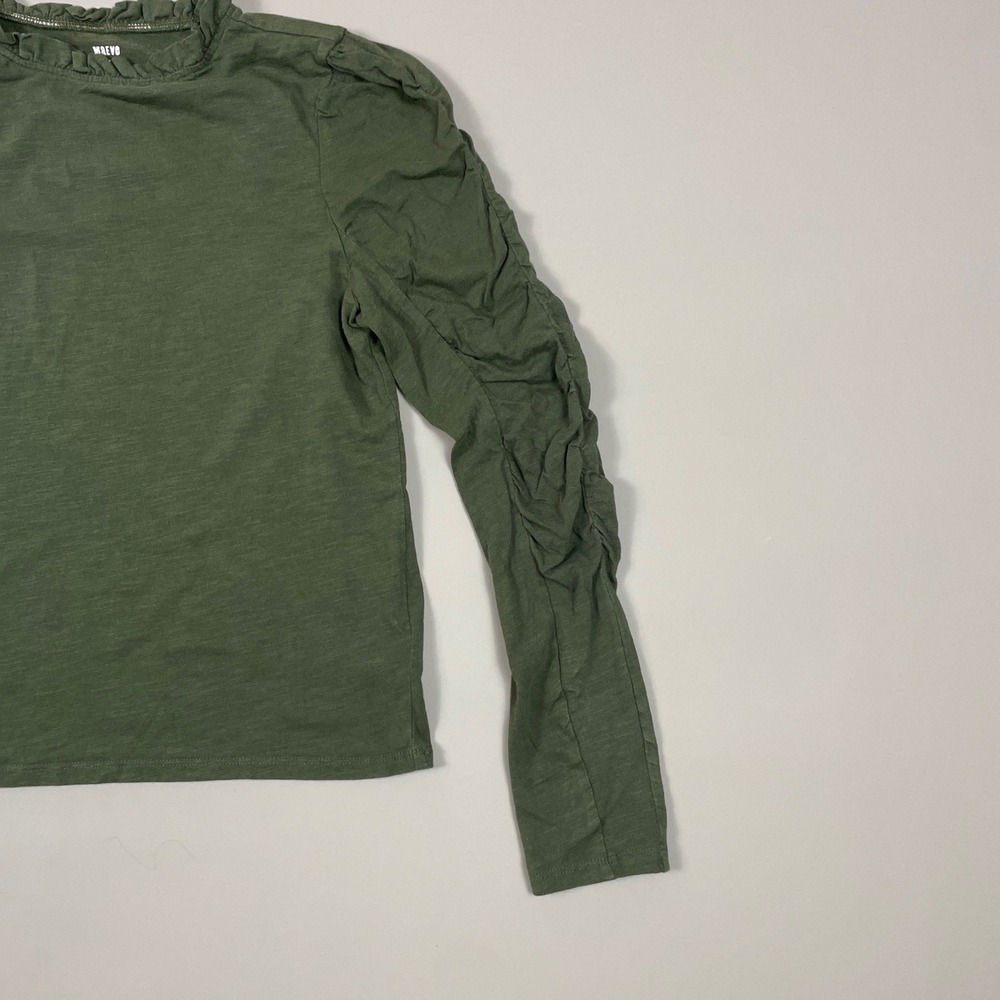 Maeve Anthropologie Olive Green Ruffle Neck Ruched Puff Sleeve Knit Top Small - Picture 6 of 7